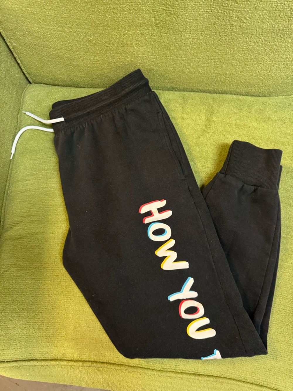 FRIENDS Black Joggers with Multicolor 'HOW YOU DOIN’ Lettering